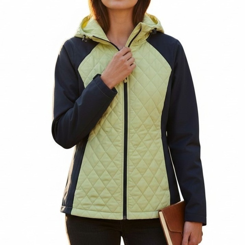 Free Tech Womens Quilted Hooded Jacket Size S/CH 4-6 Yellow‎ Black Athletic